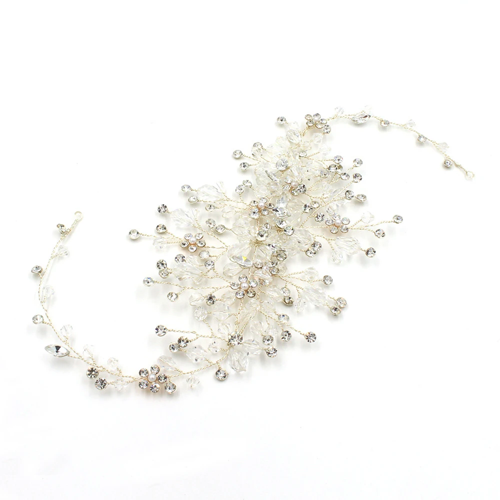 Retro Crystal Rhinestone Wedding Headband Silver Flower Hair Jewelry Bridal Accessories Tiaras