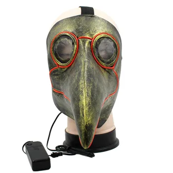 

Halloween Plague Birds Mask with Light EL Wire Light up Cosplay Mask Halloween Glowing Decoration Plague Doctor Dress up Costume