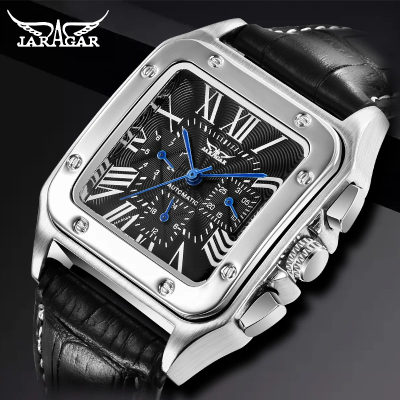 

Relogio JARAGAR Watches Men's Military Luxury Automatic Mechanical Watch Multifunction Date Sub-dials Leather Wristwatch Clock