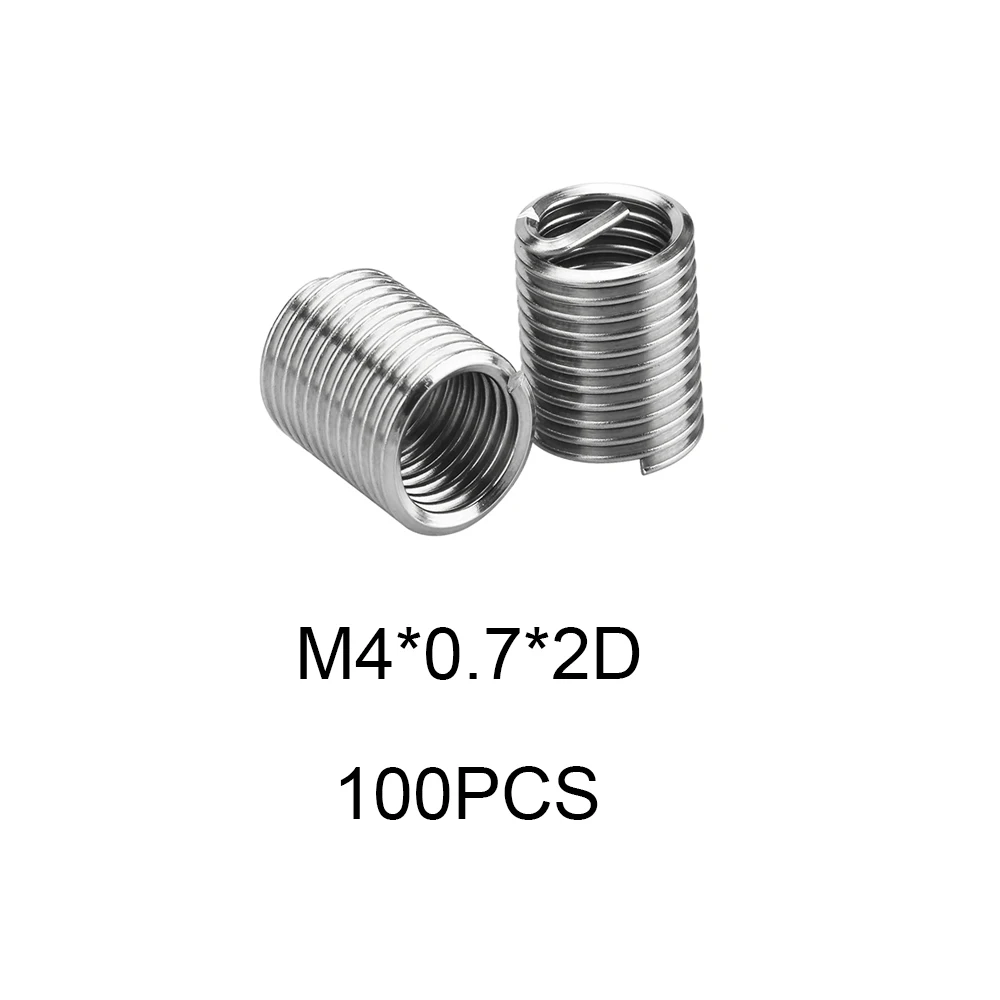

100pcs M4*0.7*2D Silver Thread Repair Insert Kit Set 304 Stainless Steel For Hardware Repair Tools