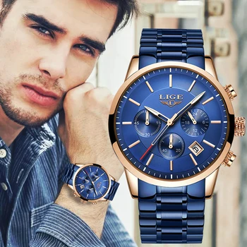 

2019 New LIGE Fashion Men Watches With Stainless Steel Top Brand Luxury Sport Chronograph Quartz Watch For Men Relogio Masculino