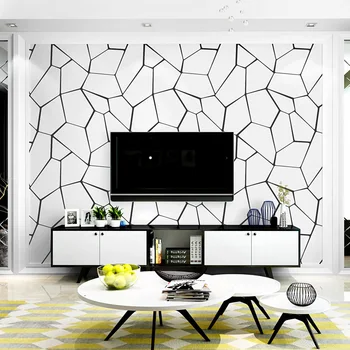 

Modern Simple Black and White Non-Woven Living Room Bedroom Restaurant Film Wall Wallpaper Nordic Style TV Background Wallpaper