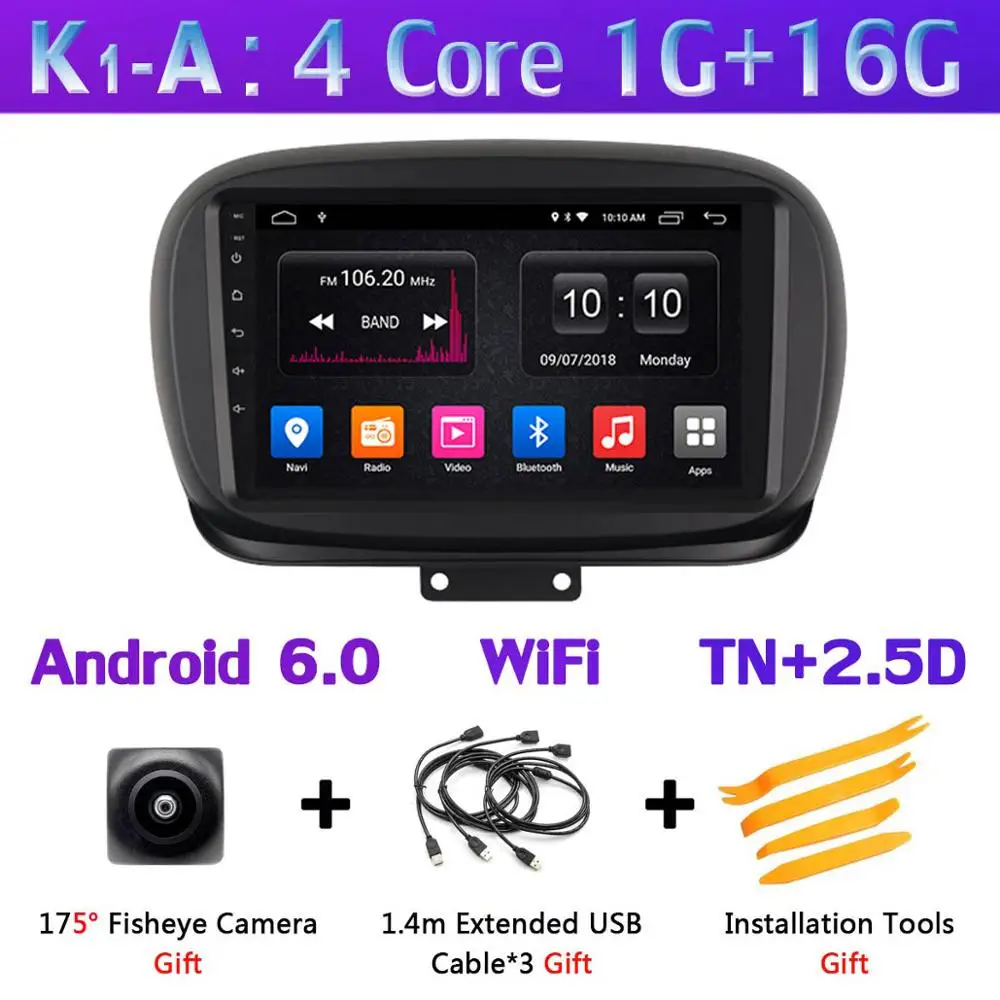 360 ° панорамный 8 ядерный 4G+ 64G Android 9,0 Автомагнитола для FIAT 500X gps навигация SPDIF DSP CarPlay - Цвет: K1-A