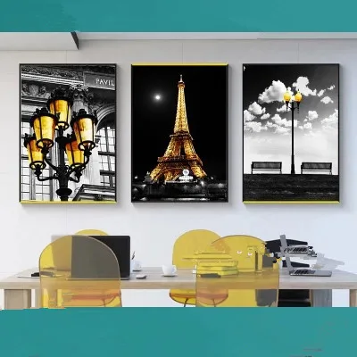 

Home Decor Wall Art Architecture Black and White Landscape Painting Paris Poster Eiffel Tower Street Lamp Decorative Painting