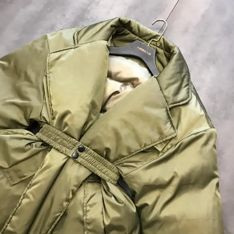 Новинка, зимнее пальто для женщин, модный костюм с воротником и поясом, теплая парка, стеганое пальто с длинным рукавом, стеганая хлопковая куртка для женщин