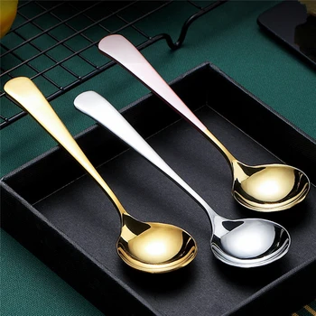 

304 Stainless Steel Round Spoon Creative Coffee Dessert Spoon Ice Cream Dinner Tableware Afternoon Tea Dessert Spoon