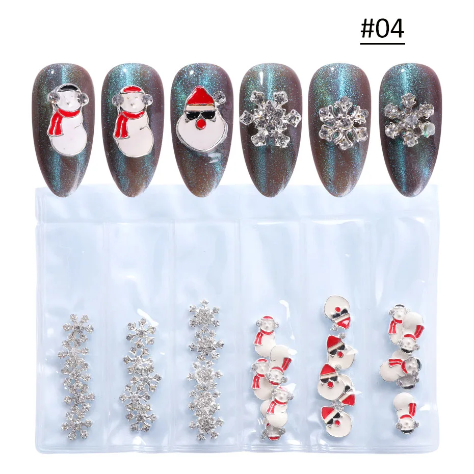 Рождественские Стразы 3D для ногтей, золотые, серебряные, снежинки, олень, Санта, подарок, украшения для ногтей, зимние аксессуары для ногтей SA1532 - Цвет: 04