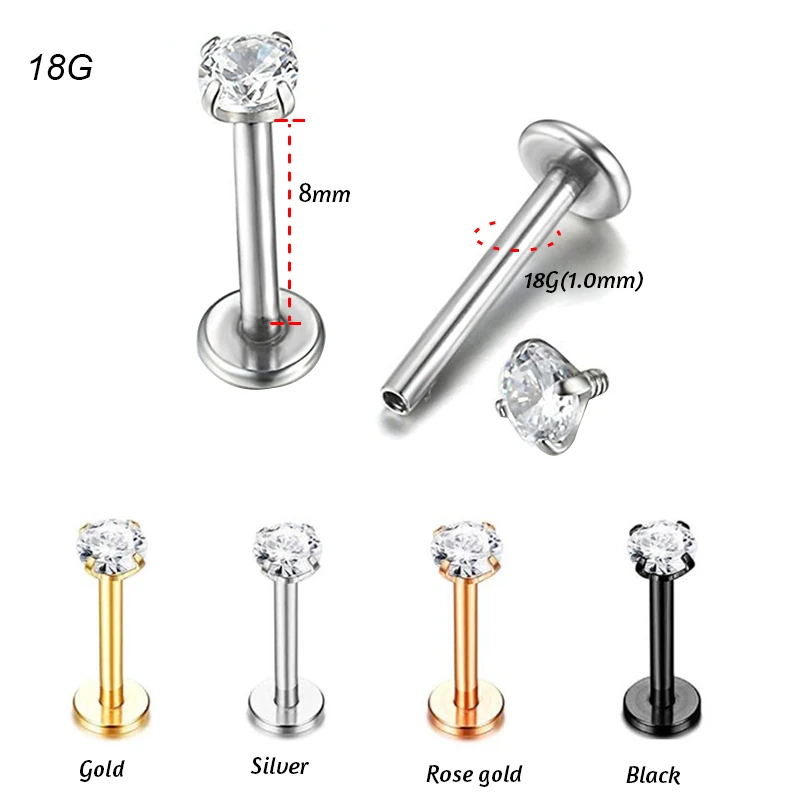 

1PC 18G 1.0x8x3mm Steel Tragus Piercings Labret Piercing Lip Rings Piercing Oreja Ear Cartilage Piercings Labret Body Jewelry