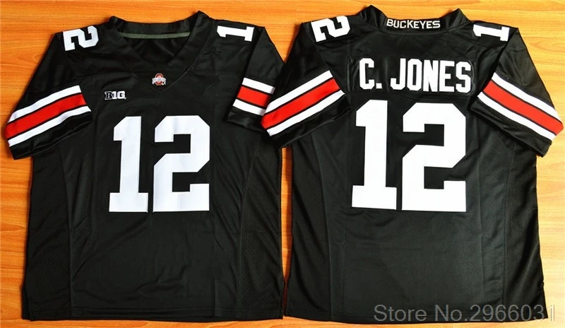 Черный Мужская майка в стиле Огайо State Buckeyes 12 Cardale Jones college, черная, белая, красная, сшитая, размеры S-3XL - Цвет: Черный