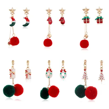 

Elegant Kawaii Christmas Dangle Earrings for Woman Lovely Santa Claus Christmas Tree Snowman Hairball Drop Earring Gift for Girl