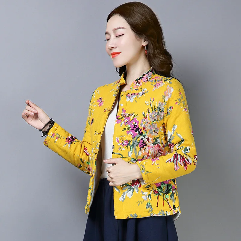 

Jl3723 Autumn And Winter Retro National Wind Cotton Coat Small Cotton-Padded Jacket Short Cotton Linen Printed Cotton-padded Clo