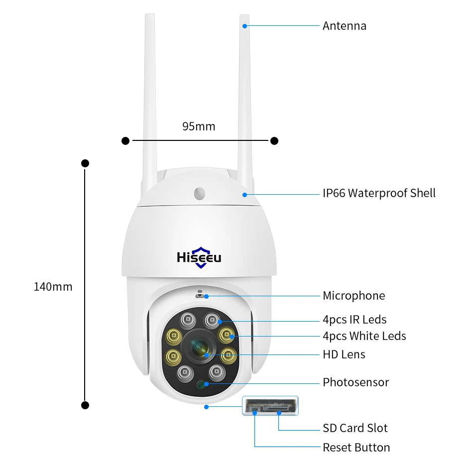 Hiseeu 3MP Wireless PTZ Speed Dome IP Camera WiFi Outdoor Two-way Audio CCTV Security 2MP 5MP Smart Video Surveillance Camera