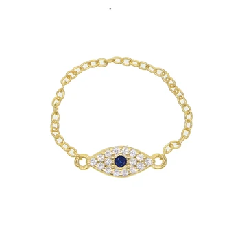 

Simple Design New turkish eye chain Rings gold Color AAA cubic Zircon 925 silver Rings chain charm Finger Jewelry for Women