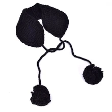 Винтажные шерстяные наушники с ушками, милые теплые вязаные осенне-зимние аксессуары для девочек, одноцветные шариковые наушники