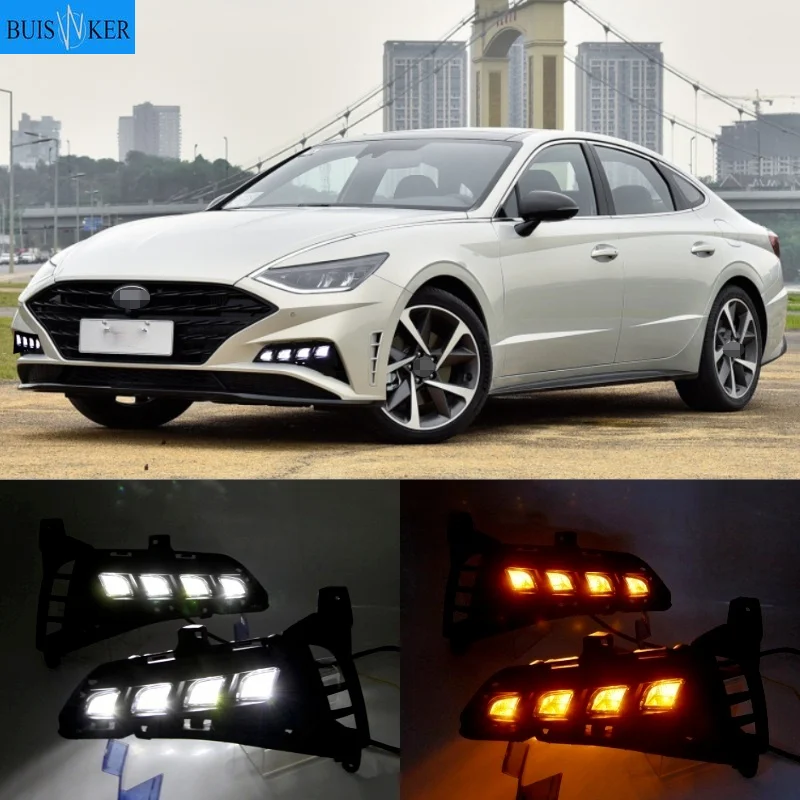 

2 шт. динамический желтый указатель поворота 12V автомобильные DRL светодиодный противотуманный фонарь светодиодный дневной светильник для Hyundai Sonata 2021 2022