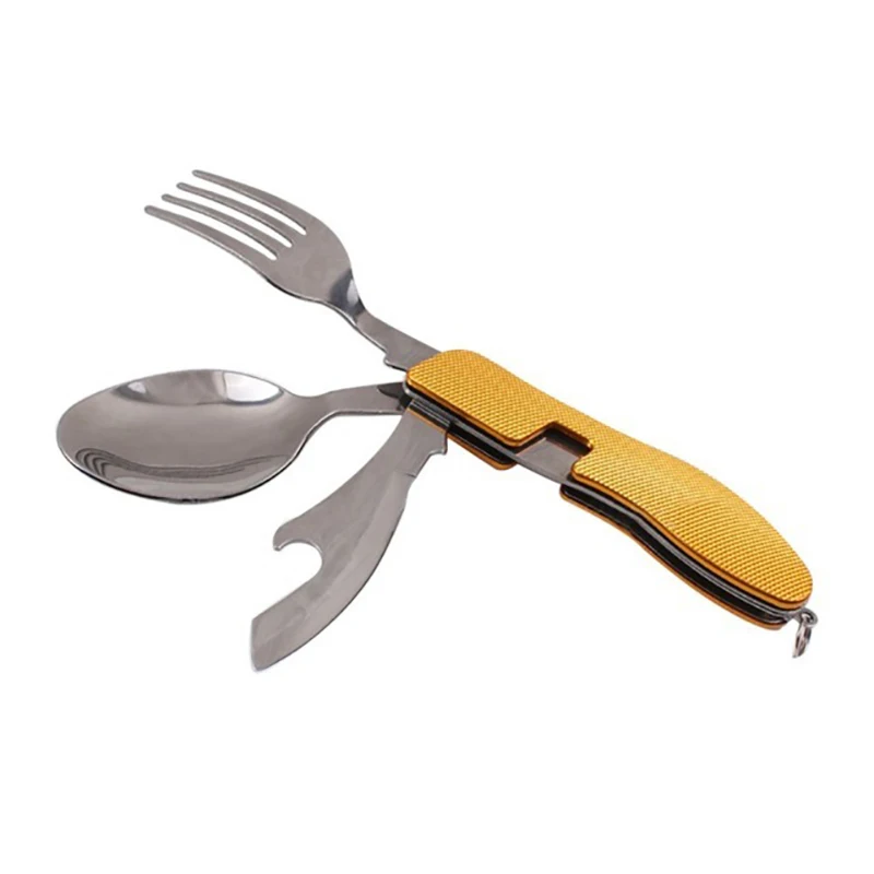 4 в 1 открытый многофункциональный съемный складной портативный нержавеющий нож/вилка/ложка посуда путешествия Кемпинг столовые приборы инструменты - Цвет: Yellow