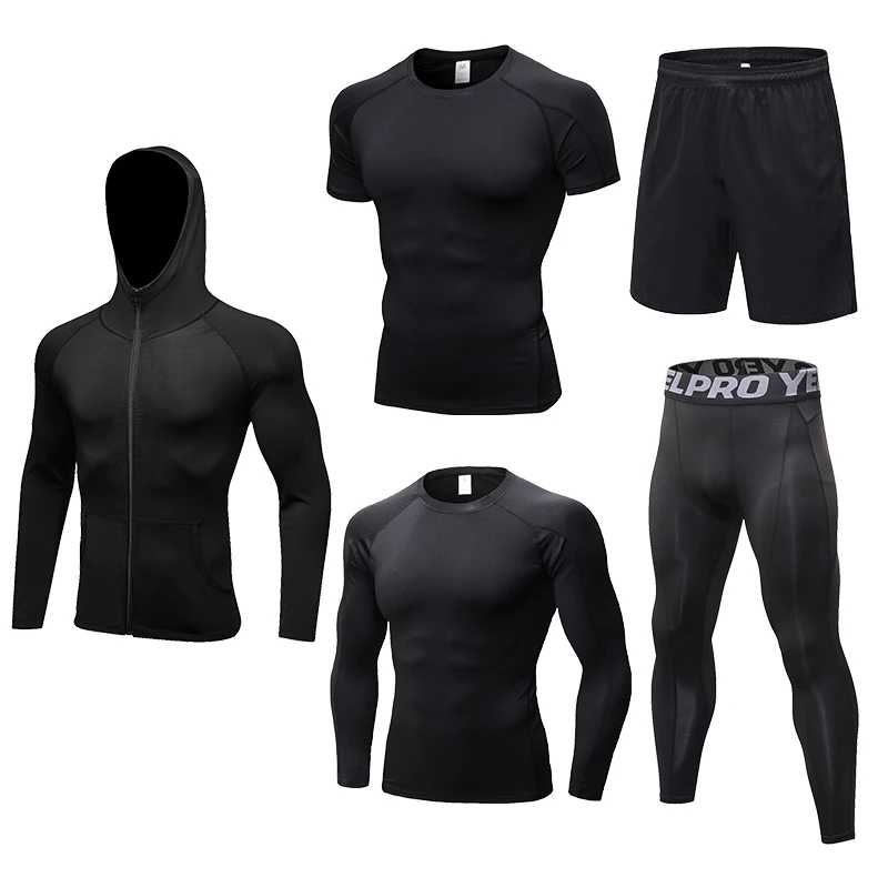 

YEL Men Breathable Fitness Sport Suit Basketball Soccer Football Tennis Fitness Gym Tight Tracksuit for Men Running Set
