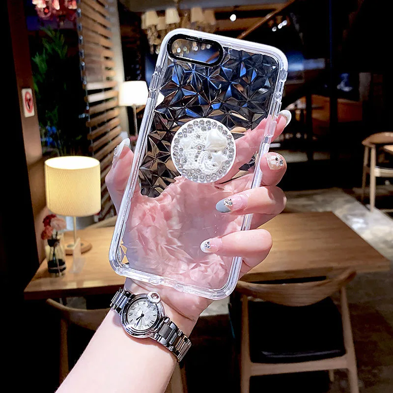 Water sense diamond pattern shell pearl stand iPhone11pro mobile phone xsmax soft silicone XR custom transparent 78plus | Мобильные