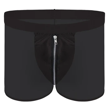 

Sexy Sissy Open Crotch Panties Boxer Shorts Sheer Boxer Briefs Zipper PU Pouch Panties Underwear Nightwear Underpants Sexy Boxer