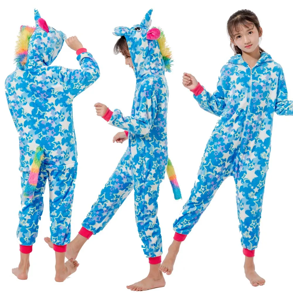 Детская Пижама с леопардовым принтом; детская одежда для сна с рисунком единорога; забавная фланелевая теплая мягкая Пижама; зимняя Пижама - Цвет: LA38