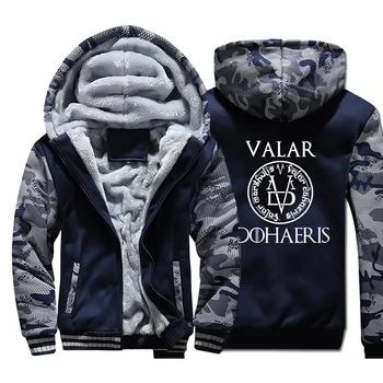 

Game Of Thrones Valar Dohaeris Camo Mens Hoodies Winter Arya Stark Warm Sweatshirt Camo Fleece Zipper Streetwear Plus Size Coat