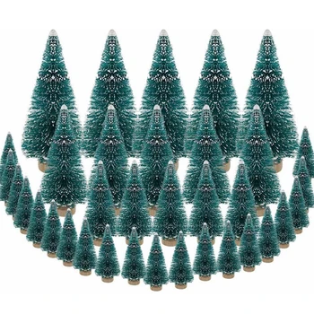 

35PC Miniature Christmas Tree Artificial Snow Frost Pine Sisal Tree Tabletop Trees Green Sisal Trees Christmas Craft Party Decor