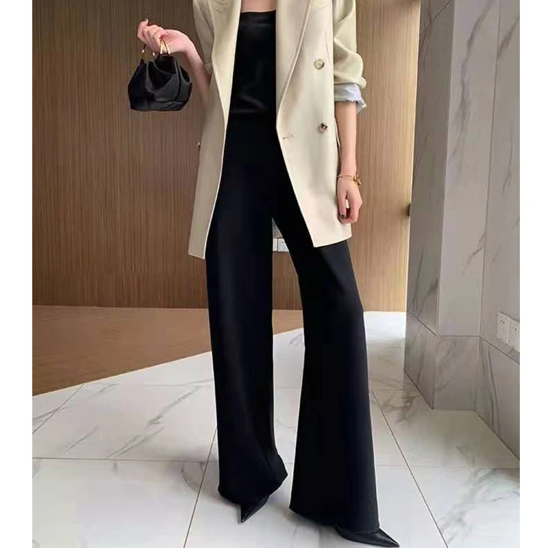 

Cosmicchic Autumn Women Wide Leg Pants Casual Loose OL Pants High Waist Elegant Lady High Quality Elastic Waist Trouser