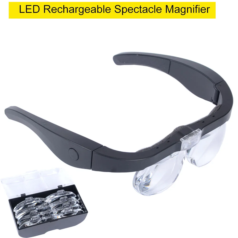 Led Rechargeable Spectacle Magnifier Wearing Reading Repair Beauty Nail ...