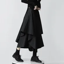 

Japanese Gothic Irregular High-Waist A-Line Pleated Skirt For Women 2022 New Summer Vintage Long Black Harajuku Punk Cargo Skirt