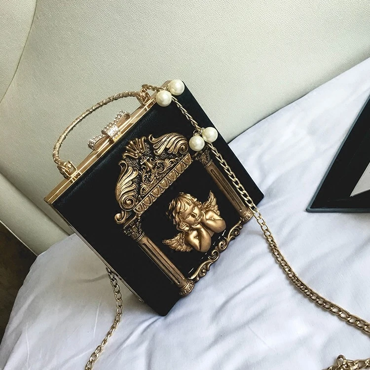

Louis Brand Metal Tote Bag Baroque Angel Women Small Handbags Luxury PU Leather Shoulder Bag Ladies Vintage Chains Messenger Bag