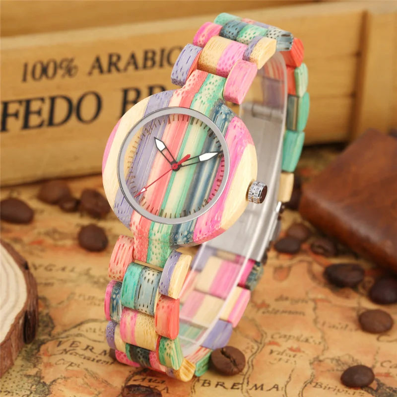Fashion Delicate Wooden Women Bracelet Watches Luminous Pointer Clock Quartz Movement Wristwatch Full Wood Band Reloj for Lady