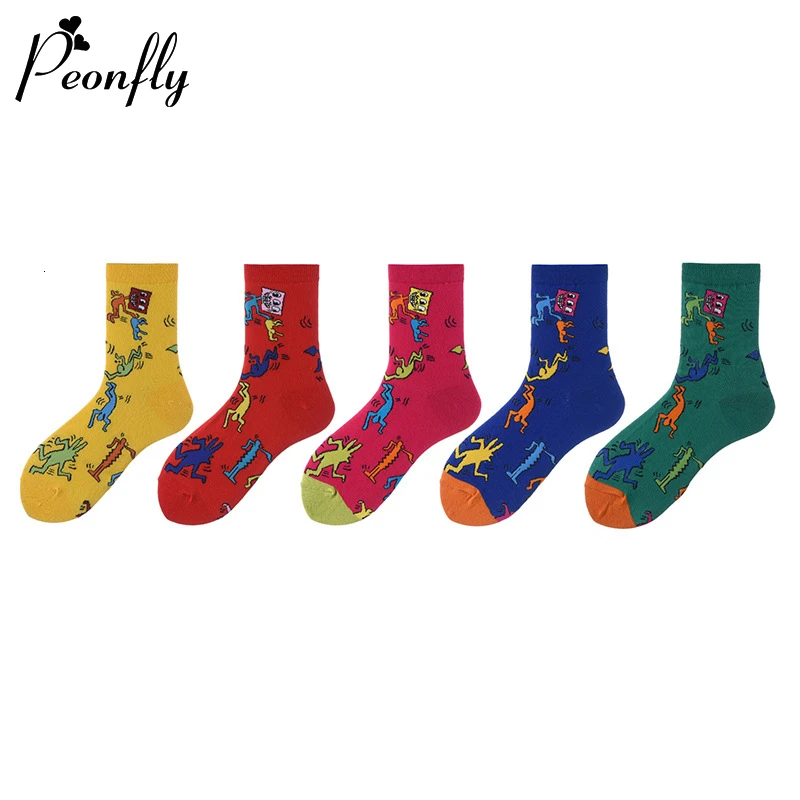PEONFLY корейские мягкие новые хлопковые женские носки абстрактные носки со смешным рисунком Рождественский подарок новинка осень зима Calcetines
