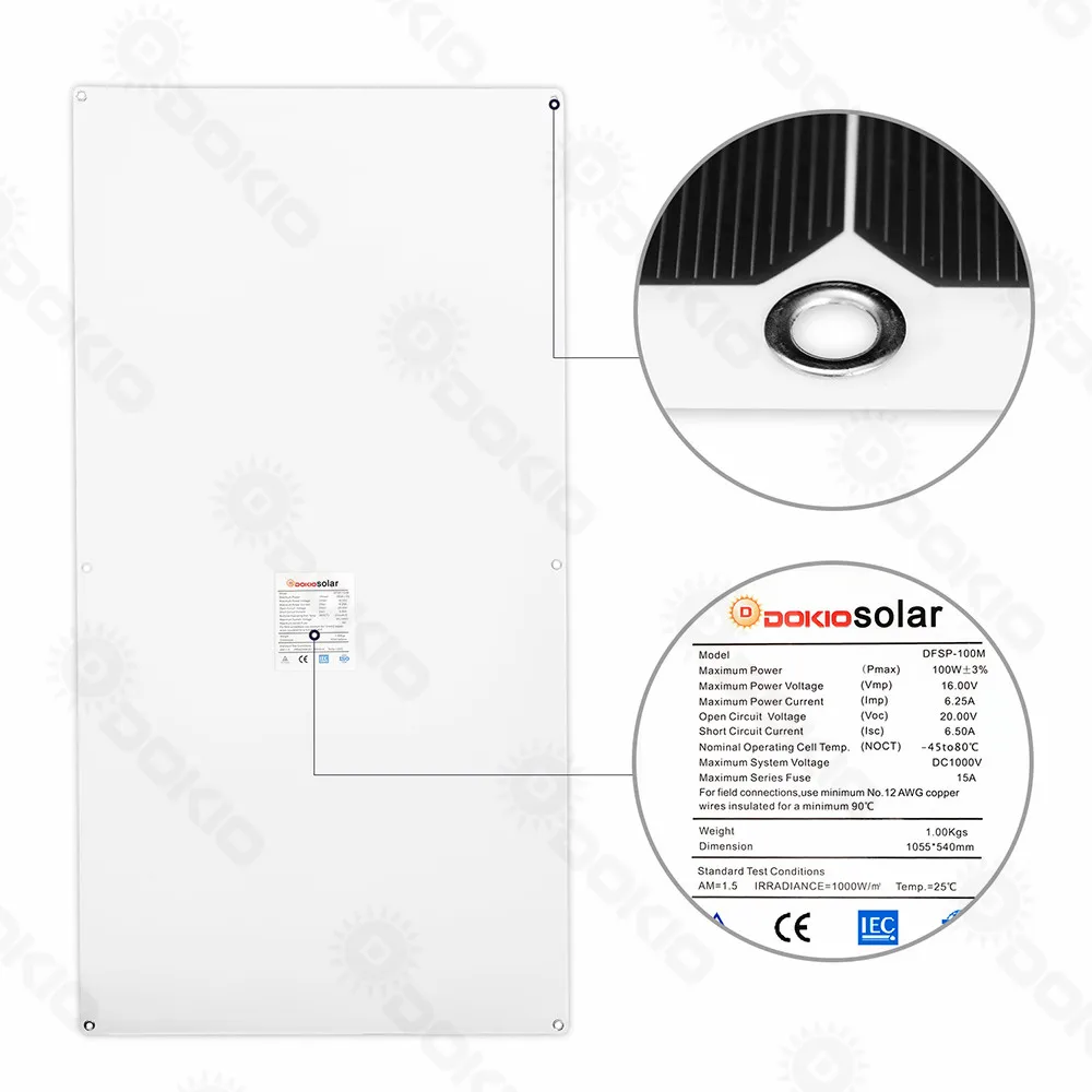 DOKIO 12V 100W 32 клетки монокристаллическая Кремниевая солнечная панель водонепроницаемый ультра-тонкий каблук 16V Китай(материк)-кремние панели солнечных батарей для домашнего# 16VDFSP-100M