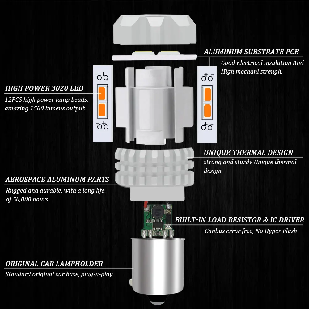 BMT 1480LM автомобиля 7440 светодиодный Canbus желтый PY21W P21W W21W светодиодный T20 1156 BAU15S BA15S P21W светодиодный лампы для указатели поворота 12V