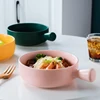 Nordic Ceramic Salad Bowl With Handle Breakfast Cereal Fruit Bowl Solid Color Dessert Soup Noodle Bowl Microwave Oven Special 4