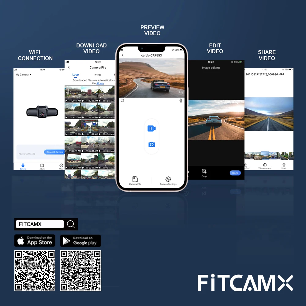 Fitcamx Dash Cam Passend für BMW 1 2 3 4 5 6 7er X1 X2 X3 X4 X5 X6,  F-Chassis , 4K WiFi Autokamera, OEM BMW Zubehör, 2160P UHD Video, G-Sensor,  Nachtsicht