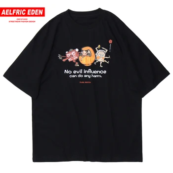 

Aelfric EdenT Shirt Men 2020 Summer Cartoon Print Cotton Loose Tshirt Hip Hop Harajuku Casual Short Sleeve Streetwear Tops Black