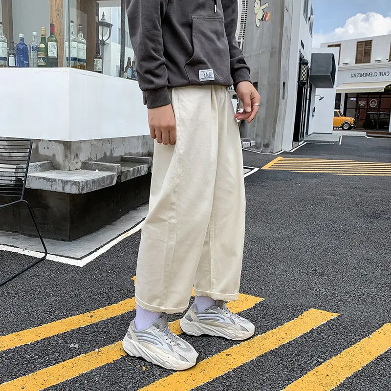 

Spring Summer Cotton Straight Pants Men's Fashion Solid Color Casual Pants Men Streetwear Wild Loose Trousers Mens S-5XL
