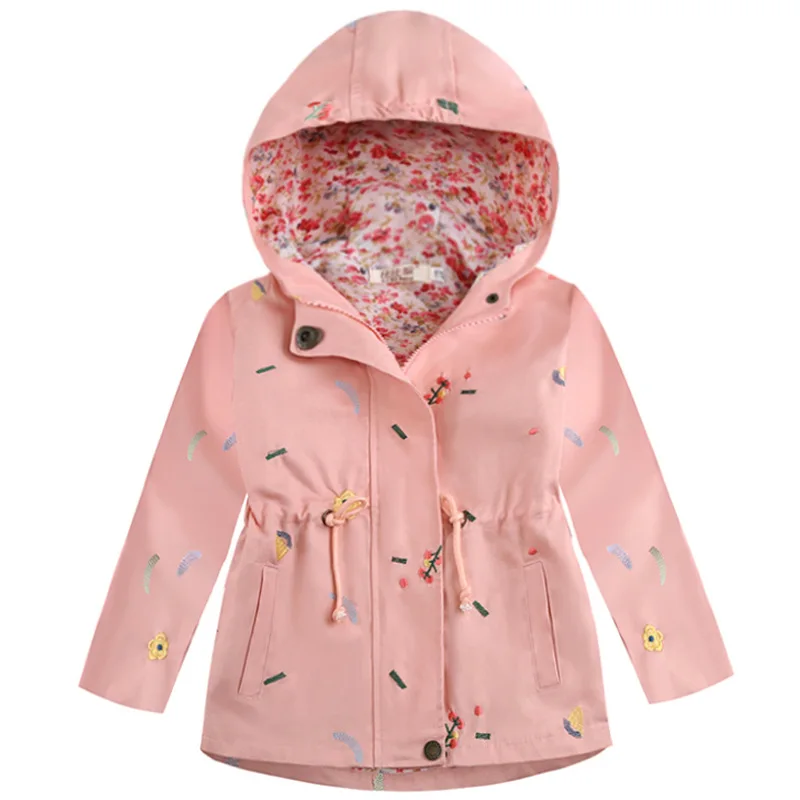 Осень-зима, детская ветровка, худи с цветочным принтом и длинными рукавами, куртка для девочек, одежда для малышей, детская верхняя одежда, пальто с капюшоном - Цвет: Pink