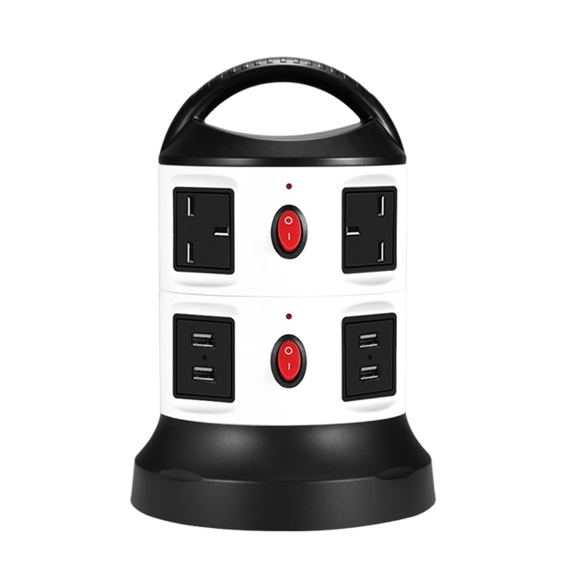 Vertical Power Strip Multiple Socket 4 USB Port 2 Layer Home Electrical Smart Power Socket Vertical Multi-socket US EU UK Plug