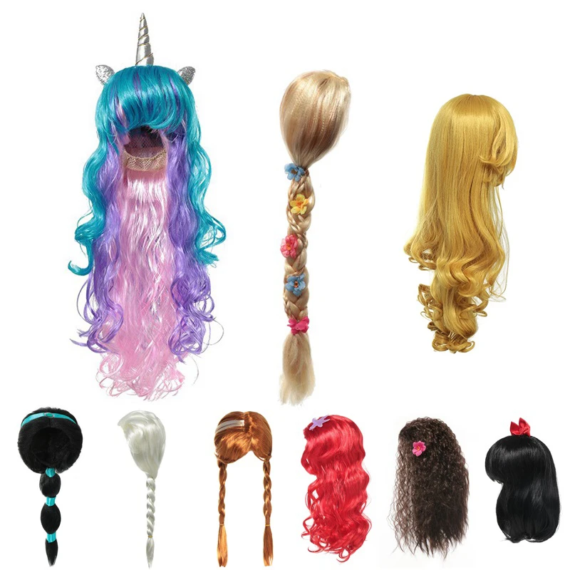Parrucca Per Capelli Lunghi Unicorno Per Bambini Ragazze Principessa Fotografia Puntelli Bambini Ragazza Elsa Anna Sleeping Beauty Braid Jasmine Moana