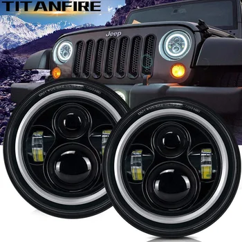 

TF30 60W 7inch Round H4 Led Headlight Hi/Lo Beam Light Halo Angle Eyes DRL Headlamp For Jeep Wrangler Off Road 4x4 Motorcycle