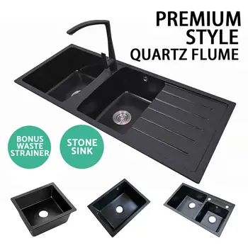 

Quartz sinkHousehold black Kitchen Quartz Frosted Double Slot Sink Vegetable Bowl Dish Washing Basin above counter orundermount