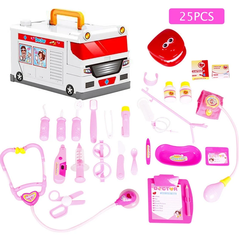 Pink 25pcs Платье для маленьких девочек доктор ролевые игры медицинские игрушки 12/15/25 вещей; комплект: Детская игрушка Стома игровой набор для мальчиков притворяться врачей комплект игрушки - Цвет: Pink 25pcs