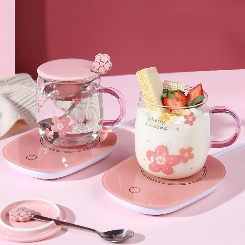 Japan Style Glass Mug Cute Pink Kawaii Cute Drinkware Milk Coffee Water Cup  Kitchen Office Delicate Spoon With Lid Cherry Blossom Mug 210804 From  Xue10, $12.38