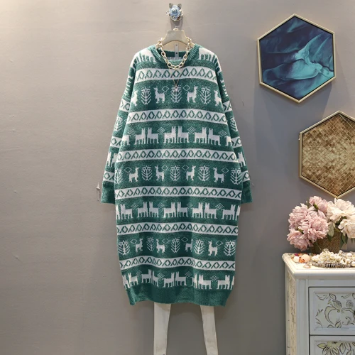 XITAO платье с рисунком из мультфильма модное женское платье весенний Пуловер длинный рукав маленькое свежее повседневное свободное трикотажное платье DMY2499 - Цвет: green   DMY2499