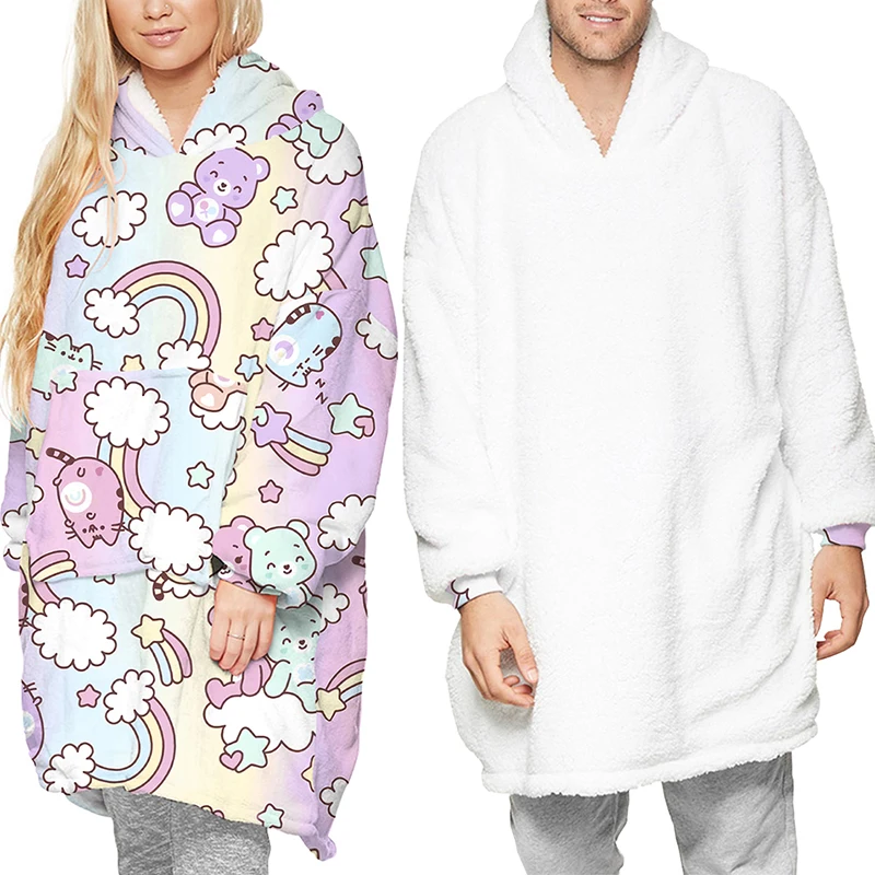 Women/Men Winter Warm TV Pocket Hooded Blankets Adults Bathrobe Sofa Cozy Blanket Hooded Sweatshirt Plush Coral Fleece Blankets 9