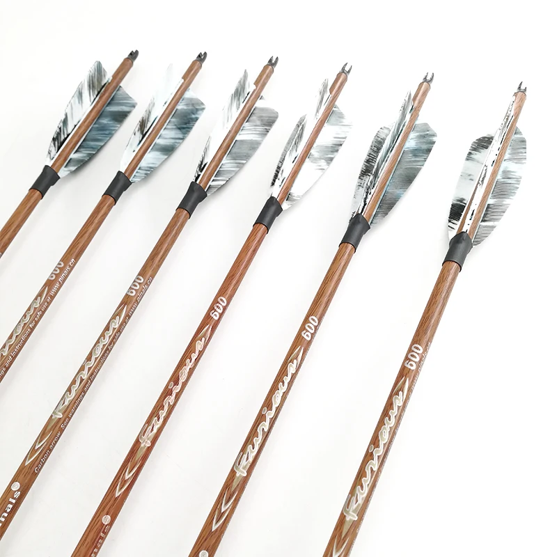 Inals-Archery-Spine-400-500-600-Carbon-Arrows-Wooden-Skin-Shafts-Turkey-Vanes-100gr-Points-Compound (3)