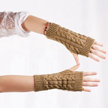 

Autumn Winter Women Knitted Arm Fingerless Gloves Long Stretchy Mittens Men Women Winter Hand Arm Warm Female Gloves