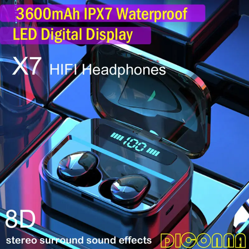 PYMH IPX7 Беспроводной Bluetooth наушники светодиодный наушники-вкладыши TWS гарнитура